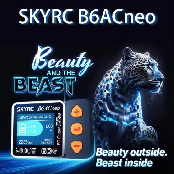 SKYRC B6ACneo Professional Dual Power Smart Battery Charger for RC Drones DC200W 30V AC60W 240V XT60 10A Continuous Discharger